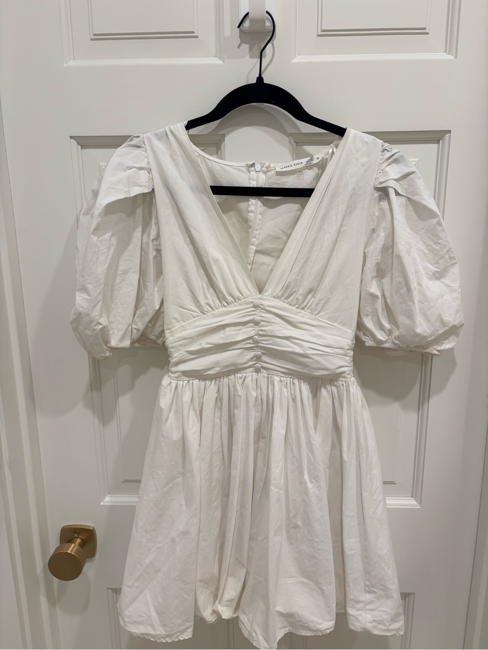 Altar'd State White V-Neck Puff-Sleeve Mini Dress